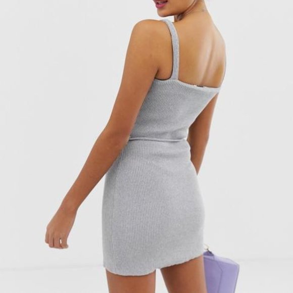 Asos Another Reason Ribbed Structured Cami Dress-grey - Picture 2 of 5